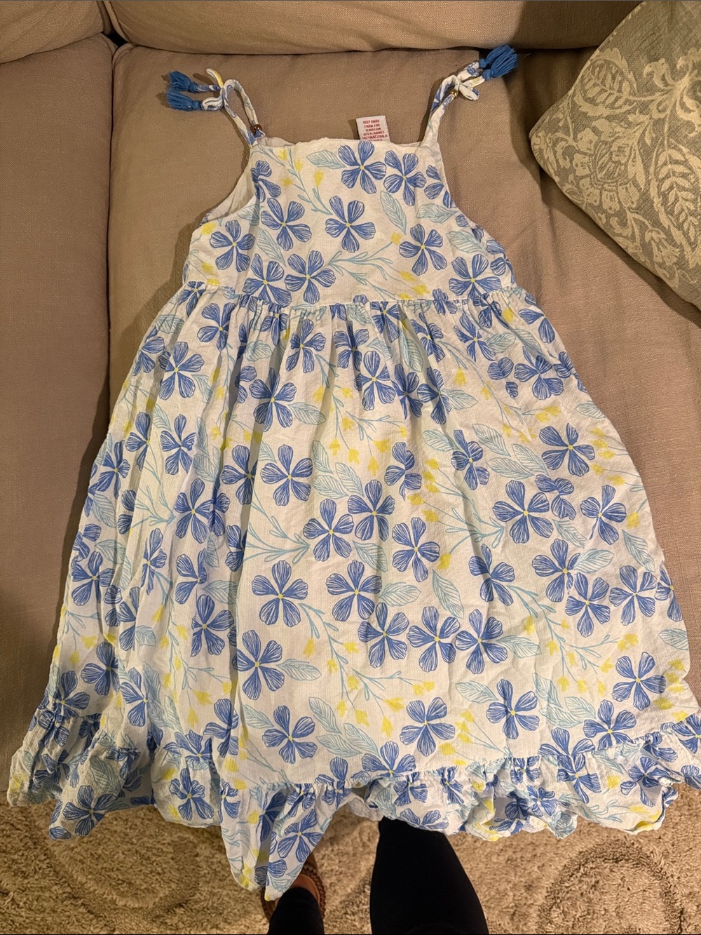 Tahari White Dress with Blue Floral Print and Yellow Accents